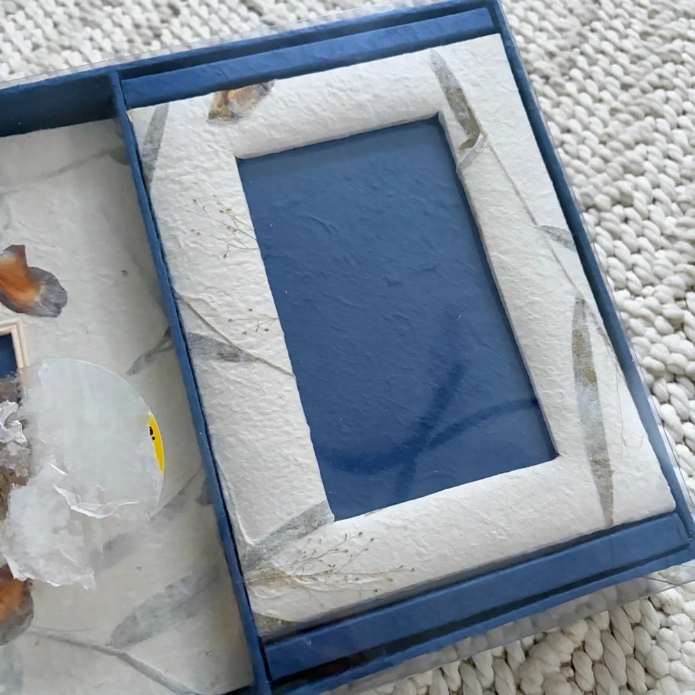 VTG 90s Dried Pressed Flowers Paper Picture Frame Photo Album Gift Set NEW NIB